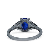 Art Deco Oval Wedding Engagement Bridal Ring Black Simulated Cubic Zirconia 925 Sterling Silver