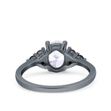 Art Deco Oval Wedding Engagement Bridal Ring Black Simulated Cubic Zirconia 925 Sterling Silver