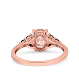 Art Deco Oval Wedding Engagement Bridal Ring Black Simulated Cubic Zirconia 925 Sterling Silver