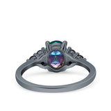 Art Deco Oval Wedding Engagement Bridal Ring Black Simulated Cubic Zirconia 925 Sterling Silver