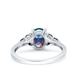 Art Deco Oval Wedding Engagement Bridal Ring Black Simulated Cubic Zirconia 925 Sterling Silver