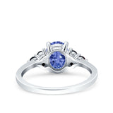 Art Deco Oval Wedding Engagement Bridal Ring Black Simulated Cubic Zirconia 925 Sterling Silver