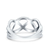 Infinity Half Eternity Petite Ring Wedding Engagement Band Round Pave Simulated Cubic Zirconia 925 Sterling Silver