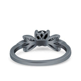 Art Deco Wedding Bridal Ring Leaf Dainty Round Simulated Cubic Zirconia 925 Sterling Silver