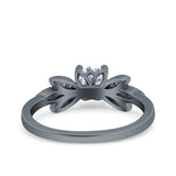 Art Deco Wedding Bridal Ring Leaf Dainty Round Simulated Cubic Zirconia 925 Sterling Silver