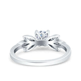 Art Deco Wedding Bridal Ring Leaf Dainty Round Simulated Cubic Zirconia 925 Sterling Silver
