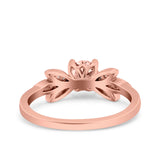 Art Deco Wedding Bridal Ring Leaf Dainty Round Simulated Cubic Zirconia 925 Sterling Silver