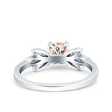 Art Deco Wedding Bridal Ring Leaf Dainty Round Simulated Cubic Zirconia 925 Sterling Silver