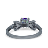 Art Deco Wedding Bridal Ring Leaf Dainty Round Simulated Cubic Zirconia 925 Sterling Silver