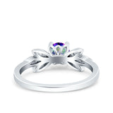 Art Deco Wedding Bridal Ring Leaf Dainty Round Simulated Cubic Zirconia 925 Sterling Silver