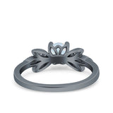 Art Deco Wedding Bridal Ring Leaf Dainty Round Simulated Cubic Zirconia 925 Sterling Silver