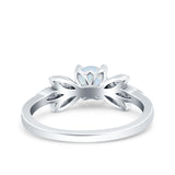 Art Deco Wedding Bridal Ring Leaf Dainty Round Simulated Cubic Zirconia 925 Sterling Silver