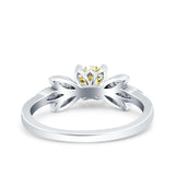 Art Deco Wedding Bridal Ring Leaf Dainty Round Simulated Cubic Zirconia 925 Sterling Silver