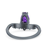 Art Deco Solitaire Accent Pear Wedding Engagement Bridal Ring Band Round Simulated Cubic Zirconia 925 Sterling Silver