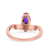 Art Deco Solitaire Accent Pear Wedding Engagement Bridal Ring Band Round Simulated Cubic Zirconia 925 Sterling Silver