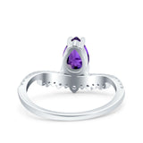 Art Deco Solitaire Accent Pear Wedding Engagement Bridal Ring Band Round Simulated Cubic Zirconia 925 Sterling Silver