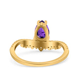 Art Deco Solitaire Accent Pear Wedding Engagement Bridal Ring Band Round Simulated Cubic Zirconia 925 Sterling Silver