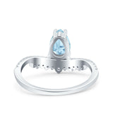 Art Deco Solitaire Accent Pear Wedding Engagement Bridal Ring Band Round Simulated Cubic Zirconia 925 Sterling Silver