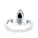 Art Deco Solitaire Accent Pear Wedding Engagement Bridal Ring Band Round Simulated Cubic Zirconia 925 Sterling Silver