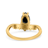 Art Deco Solitaire Accent Pear Wedding Engagement Bridal Ring Band Round Simulated Cubic Zirconia 925 Sterling Silver