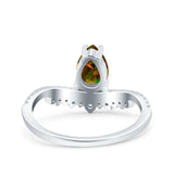 Art Deco Solitaire Accent Pear Wedding Engagement Bridal Ring Band Round Simulated Cubic Zirconia 925 Sterling Silver