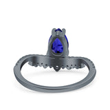 Art Deco Solitaire Accent Pear Wedding Engagement Bridal Ring Band Round Simulated Cubic Zirconia 925 Sterling Silver