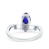 Art Deco Solitaire Accent Pear Wedding Engagement Bridal Ring Band Round Simulated Cubic Zirconia 925 Sterling Silver