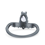 Art Deco Solitaire Accent Pear Wedding Engagement Bridal Ring Band Round Simulated Cubic Zirconia 925 Sterling Silver