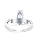 Art Deco Solitaire Accent Pear Wedding Engagement Bridal Ring Band Round Simulated Cubic Zirconia 925 Sterling Silver
