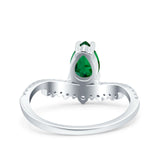 Art Deco Solitaire Accent Pear Wedding Engagement Bridal Ring Band Round Simulated Cubic Zirconia 925 Sterling Silver