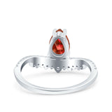 Art Deco Solitaire Accent Pear Wedding Engagement Bridal Ring Band Round Simulated Cubic Zirconia 925 Sterling Silver