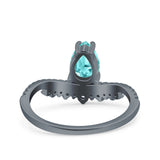 Art Deco Solitaire Accent Pear Wedding Engagement Bridal Ring Band Round Simulated Cubic Zirconia 925 Sterling Silver