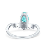 Art Deco Solitaire Accent Pear Wedding Engagement Bridal Ring Band Round Simulated Cubic Zirconia 925 Sterling Silver