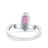 Art Deco Solitaire Accent Pear Wedding Engagement Bridal Ring Band Round Simulated Cubic Zirconia 925 Sterling Silver