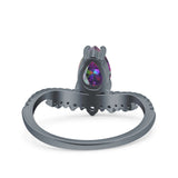 Art Deco Solitaire Accent Pear Wedding Engagement Bridal Ring Band Round Simulated Cubic Zirconia 925 Sterling Silver