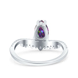 Art Deco Solitaire Accent Pear Wedding Engagement Bridal Ring Band Round Simulated Cubic Zirconia 925 Sterling Silver