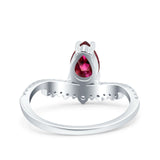 Art Deco Solitaire Accent Pear Wedding Engagement Bridal Ring Band Round Simulated Cubic Zirconia 925 Sterling Silver