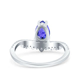 Art Deco Solitaire Accent Pear Wedding Engagement Bridal Ring Band Round Simulated Cubic Zirconia 925 Sterling Silver