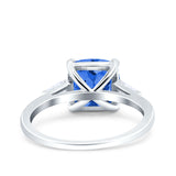 Cushion Cut Art Deco Wedding Bridal Ring Baguette Simulated Cubic Zirconia 925 Sterling Silver