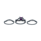 Three Piece Infinity Shank Cushion Cut Art Deco Halo Engagement Ring Round Simulated Cubic Zirconia 925 Sterling Silver