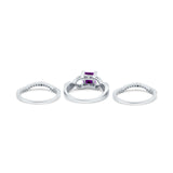 Three Piece Infinity Shank Cushion Cut Art Deco Halo Engagement Ring Round Simulated Cubic Zirconia 925 Sterling Silver