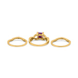 Three Piece Infinity Shank Cushion Cut Art Deco Halo Engagement Ring Round Simulated Cubic Zirconia 925 Sterling Silver