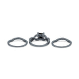 Three Piece Infinity Shank Cushion Cut Art Deco Halo Engagement Ring Round Simulated Cubic Zirconia 925 Sterling Silver