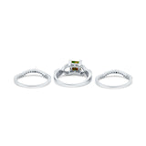 Three Piece Infinity Shank Cushion Cut Art Deco Halo Engagement Ring Round Simulated Cubic Zirconia 925 Sterling Silver