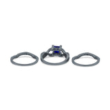 Three Piece Infinity Shank Cushion Cut Art Deco Halo Engagement Ring Round Simulated Cubic Zirconia 925 Sterling Silver