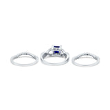 Three Piece Infinity Shank Cushion Cut Art Deco Halo Engagement Ring Round Simulated Cubic Zirconia 925 Sterling Silver