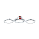 Three Piece Infinity Shank Cushion Cut Art Deco Halo Engagement Ring Round Simulated Cubic Zirconia 925 Sterling Silver