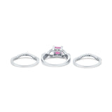 Three Piece Infinity Shank Cushion Cut Art Deco Halo Engagement Ring Round Simulated Cubic Zirconia 925 Sterling Silver