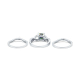 Three Piece Infinity Shank Cushion Cut Art Deco Halo Engagement Ring Round Simulated Cubic Zirconia 925 Sterling Silver