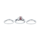 Three Piece Infinity Shank Cushion Cut Art Deco Halo Engagement Ring Round Simulated Cubic Zirconia 925 Sterling Silver